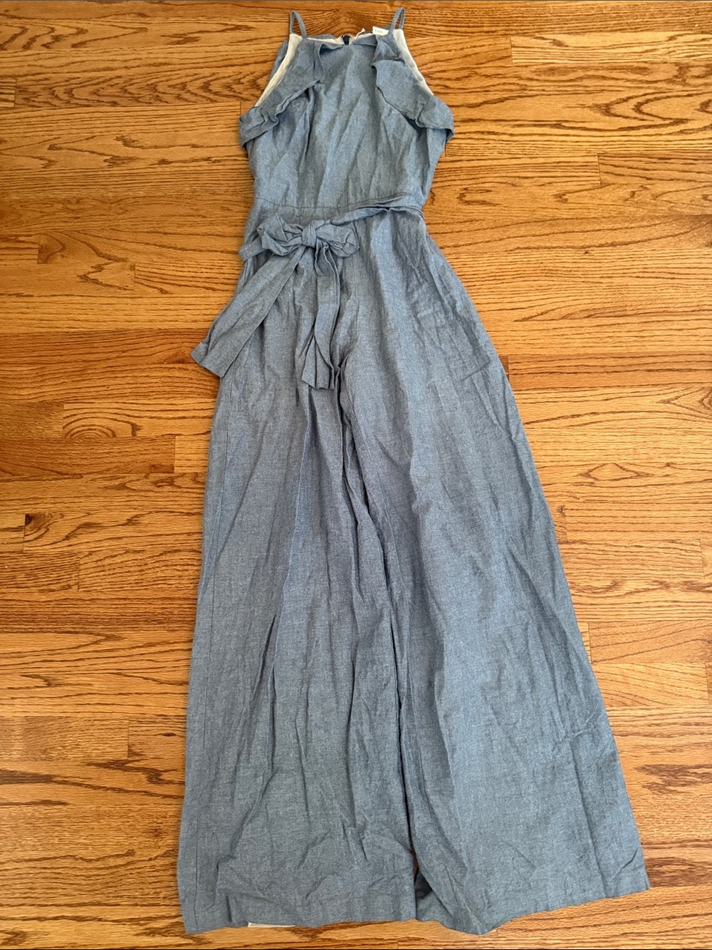 Paper Crown Chambray Denim Maxi Jumpsuit in Light Blue